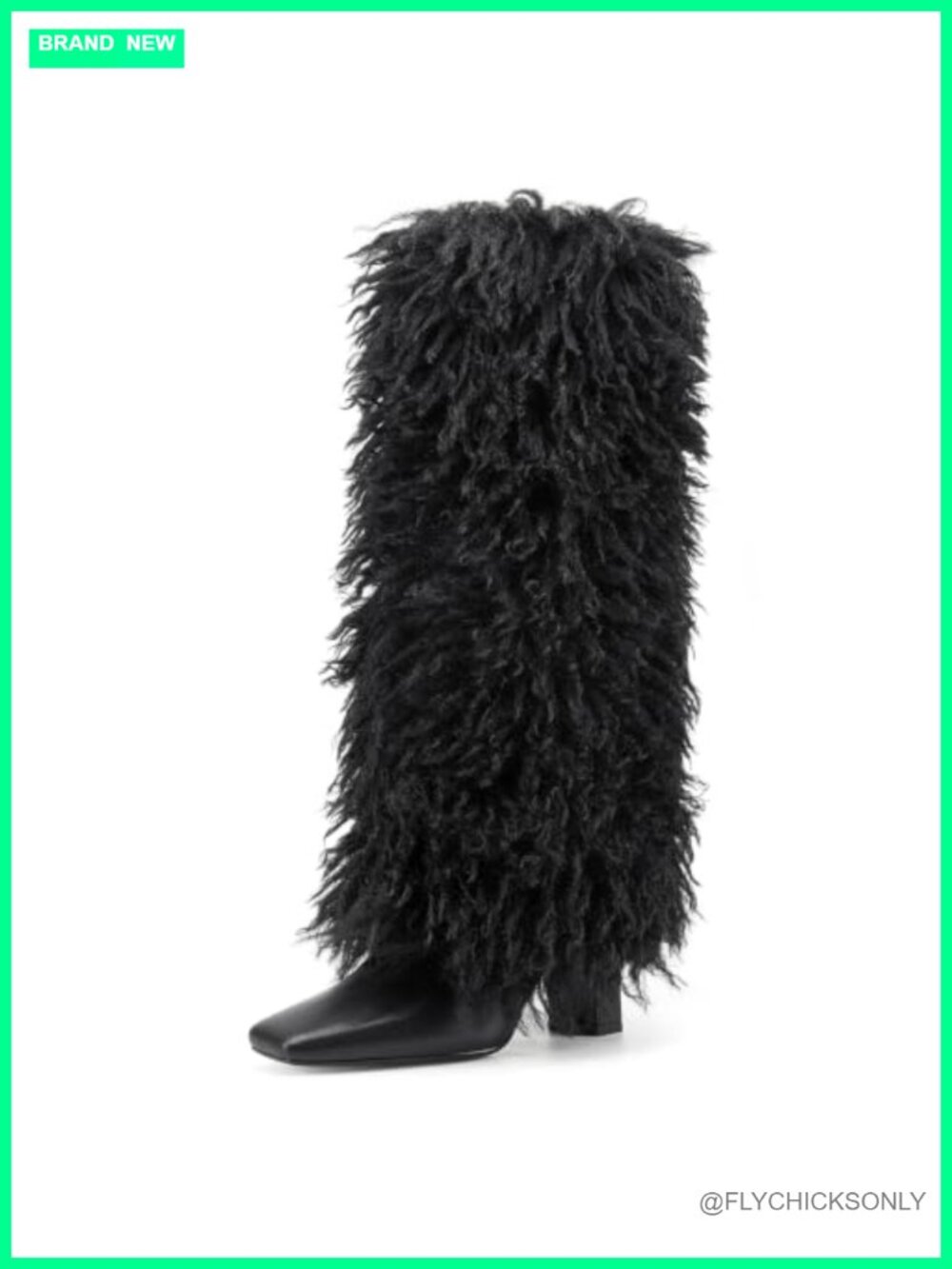 Fuzzy Faux Fur Knee High Boots Chunky Heel Square Toe Side Zip Dress Shoes